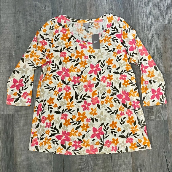 J. Jill Tops - NWT J. Jill Floral Blouse Shirt Top Long Sleeve Pink Orange